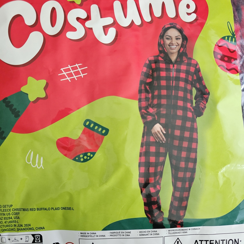 Adults Christmas Red Buffalo Plaid Onesie Costume